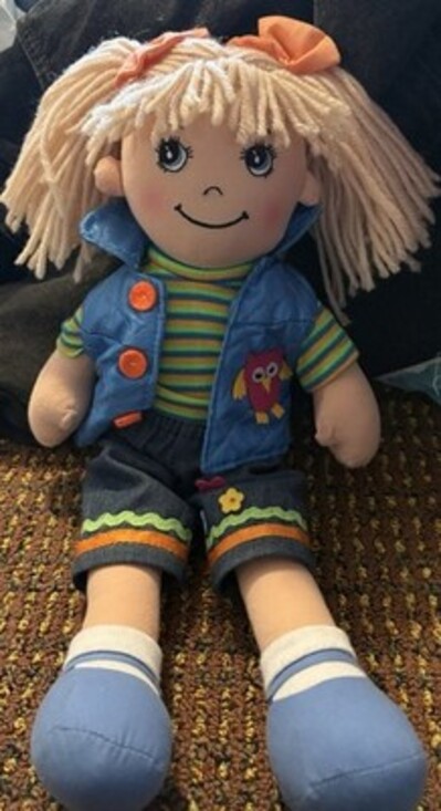 Adorable Apple Dumplin' Cloth 14" Doll - Blue Quilted Vest by Delton Products - Picture 2 of 2